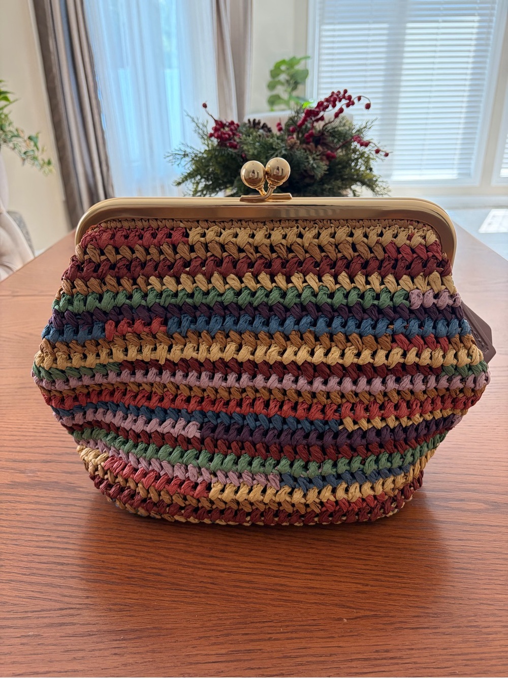Brand New Coach Multicolor Woven straw Kiss-Lock 27 - Picture 6 of 8